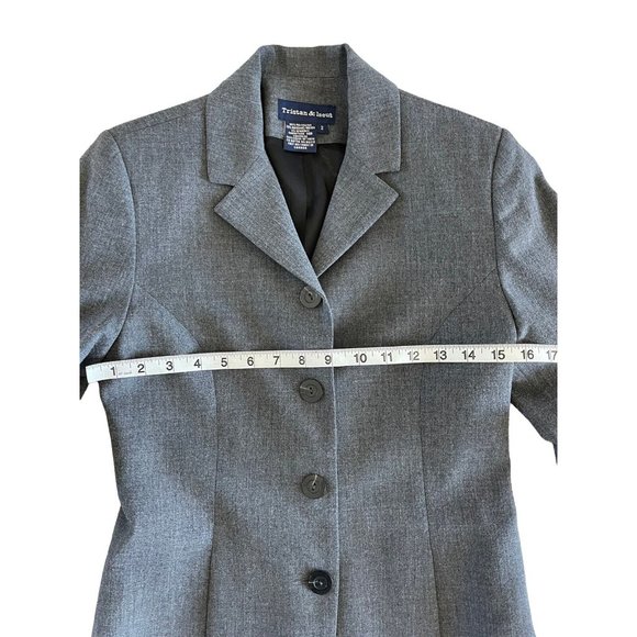 Tristan & Iseut Gray Long Length Embroidered Blazer Jacket‎ Lined Gray Button 2 - Picture 8 of 9